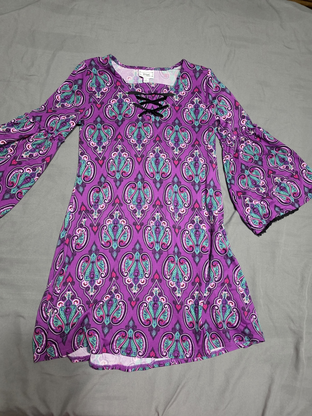 Disney Purple Paisley Bell-Sleeve Dress with Turquoise Accents